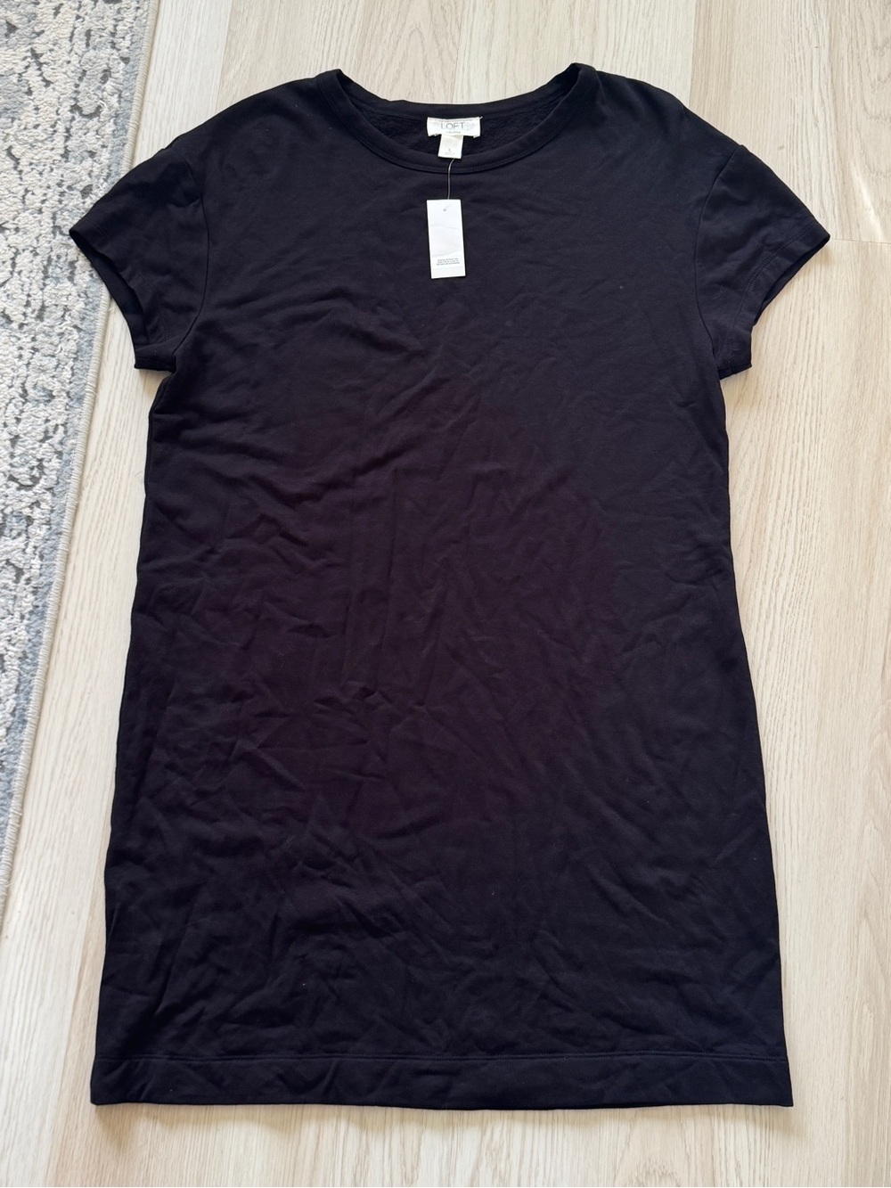 Ann Taylor LOFT Outlet Lounge Black Short Sleeve Dress sweatshirt feel fleece L - Picture 1 of 4